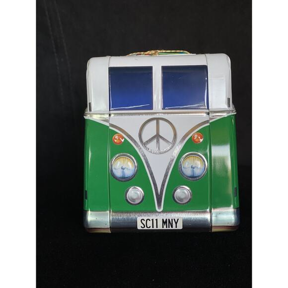 Retro Tin Hippy BW Camper Cookie Jar Biscuit Box Surf VDUB Floral Beach - Picture 3 of 9